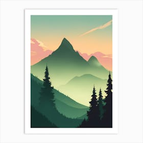 Misty Mountains Vertical Composition In Green Tone 210 Art Print