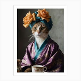 Cat In Kimono 3 Art Print