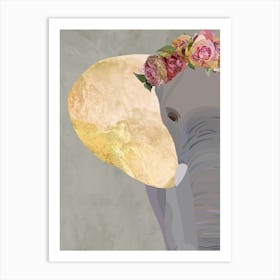 Elephant With Flower Crown Art Print