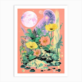 Abstract Flower Moon Risograph Style Art Print