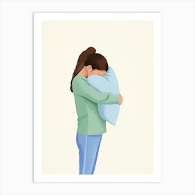 Woman Hugging Pillow Art Print