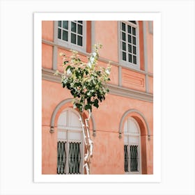 The Green Tree With The Pink Building In Spain Travel Art Print