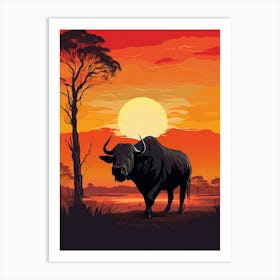 African Buffalo Sunset Silhouette 2 Art Print