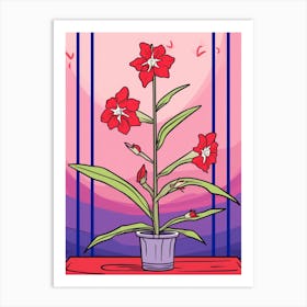 Pink And Red Plant Illustration Spiderwort 4 Art Print