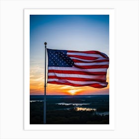 American Flag Rippling In The Wind At Sunrise Red And Blue Stripes Forming A Vivid Pattern Symboliz (2) Art Print