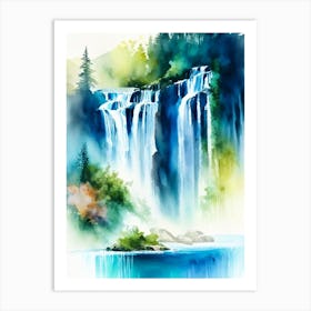 Plitvice Waterfalls, Croatia Water Colour  (2) Art Print