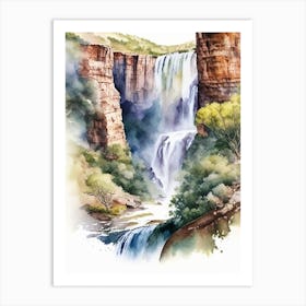 Blyde River Canyon Waterfalls, South Africa Water Colour  (3) Art Print