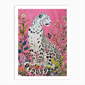 Floral Animal Painting Snow Leopard 2 Art Print