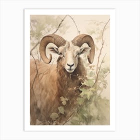 Storybook Animal Watercolour Ram 2 Art Print