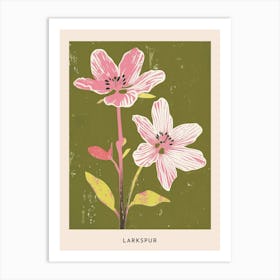 Pink & Green Larkspur 3 Flower Poster Art Print
