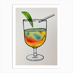Dirty Shirley Minimal Line Drawing With Watercolour Cocktail Poster Art Print