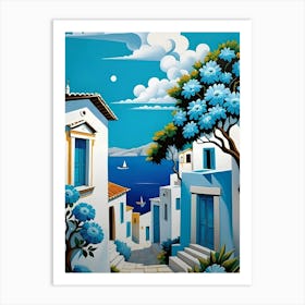 Blue Houses On A Hill Art Print