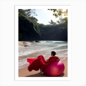 Pink Ball On The Beach Art Print