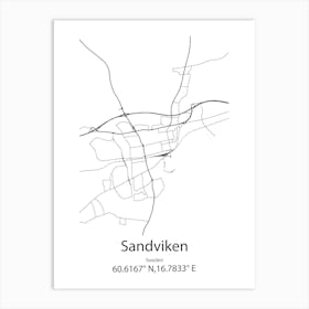 Sandviken,Sweden Minimalist Map Art Print