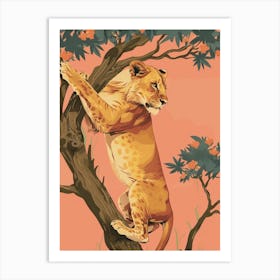 African Lion Climbing A Tree Illustration 1 Art Print