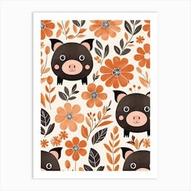 Floral Cute Baby Pig Nursery (6) Art Print