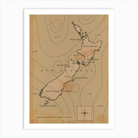 Vintage New Zealand weather Map Art Print