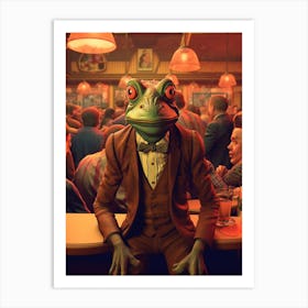 Frog In A Bar Retro 2 Art Print