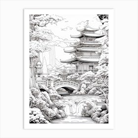 Okinawa Islands In Okinawa, Ukiyo E Black And White Line Art Drawing 4 Art Print