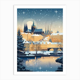 Winter Travel Night Illustration Prague Czech Republic 2 Art Print