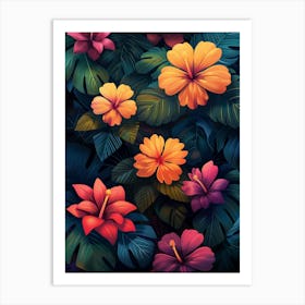 Tropical Flowers Wallpaper Art Print