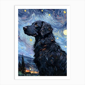 Falt-coated Retriever Starry Night Dog Portrait Art Print