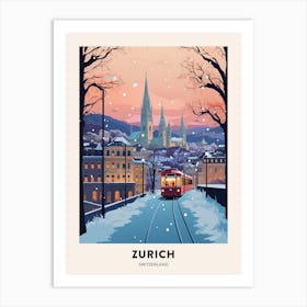 Winter Night  Travel Poster Zurich Switzerland 3 Art Print