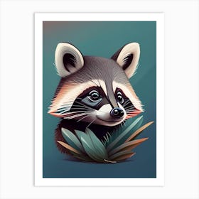 Teal Raccoon Digital Art Print