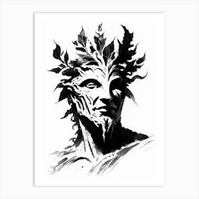 Green Man Symbol 1 Black And White Painting Art Print