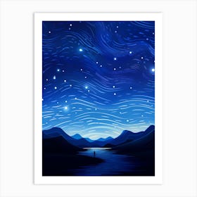 Starry Night Sky Deep Blues - Landscape Art Print