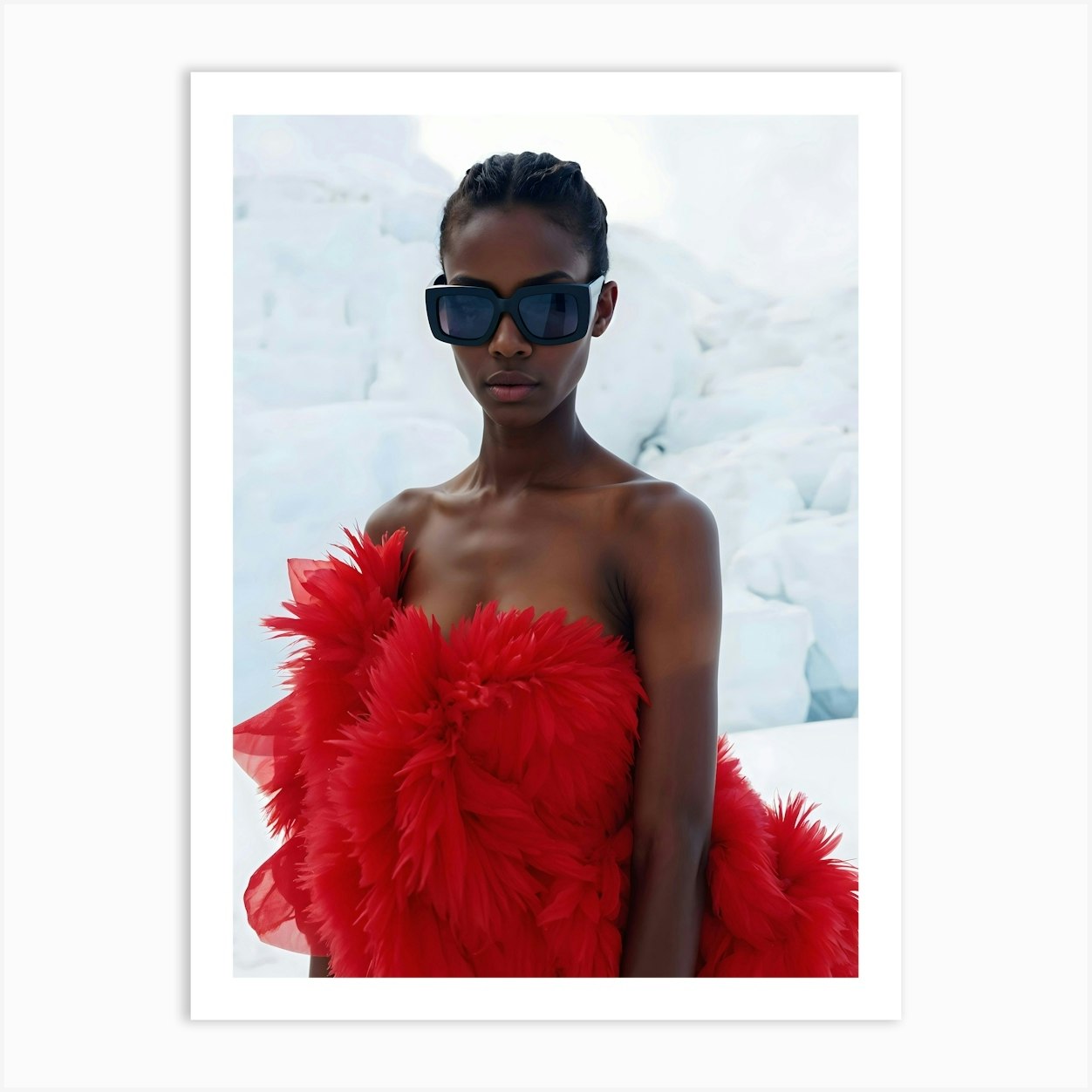 African American female model in red dress Art Print by KarloCuris