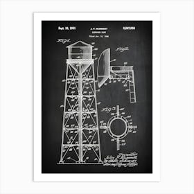 Water Tower Art, Water Tower Blueprint, Water Tower Print,Water Tower Wall Art,Water Tower Poster,Water Tower Decor,Water Tower Model,Cc9581 Art Print