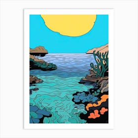 Minimal Design Style Of Great Barrier Reef, Australia 4 Art Print