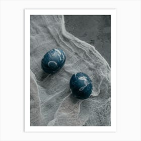 Two Blue Eggs On A White Cloth Art Print