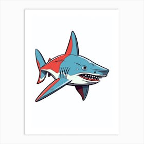 A Great Hammerhead Shark In A Vintage Cartoon Style 2 Art Print