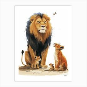 Barbary Lion Interaction Clipart 4 Art Print