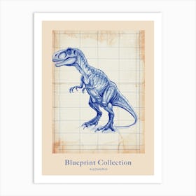 Allosaurus Dinosaur Blue Print Style 4 Poster Art Print