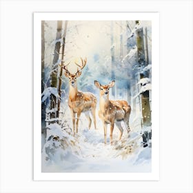 Winter Watercolour Deer 7 Art Print