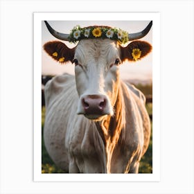 Cow With Flower Crown 1 Art Print