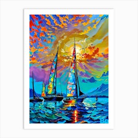 Sailboats At Sunset 6 Art Print