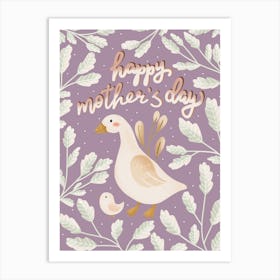 Happy mother's day mother and baby geese Art Print