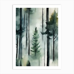 Foggy Fall Forest Pinetrees Art Print