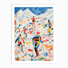 Skiers Matisse Style Winter Snow Painting Colourful Art Print