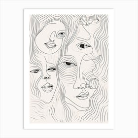 Faces In Black And White Line Art Clear 7 Art Print