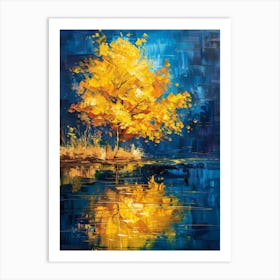 Yellow Tree By The Water Art Print