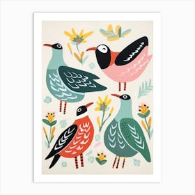 Folk Style Bird Painting Seagull 6 Art Print