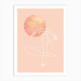 Line Art Woman Woman Sitting Legs Arms Crossed Pastel Art Print