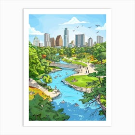 Storybook Illustration Zilker Metropolitan Park Austin Texas 2 Art Print