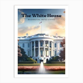 The White House Washington Presidental House Travel Art Illustration Art Print