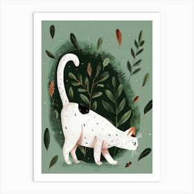 White Cat With Leaves Art Print